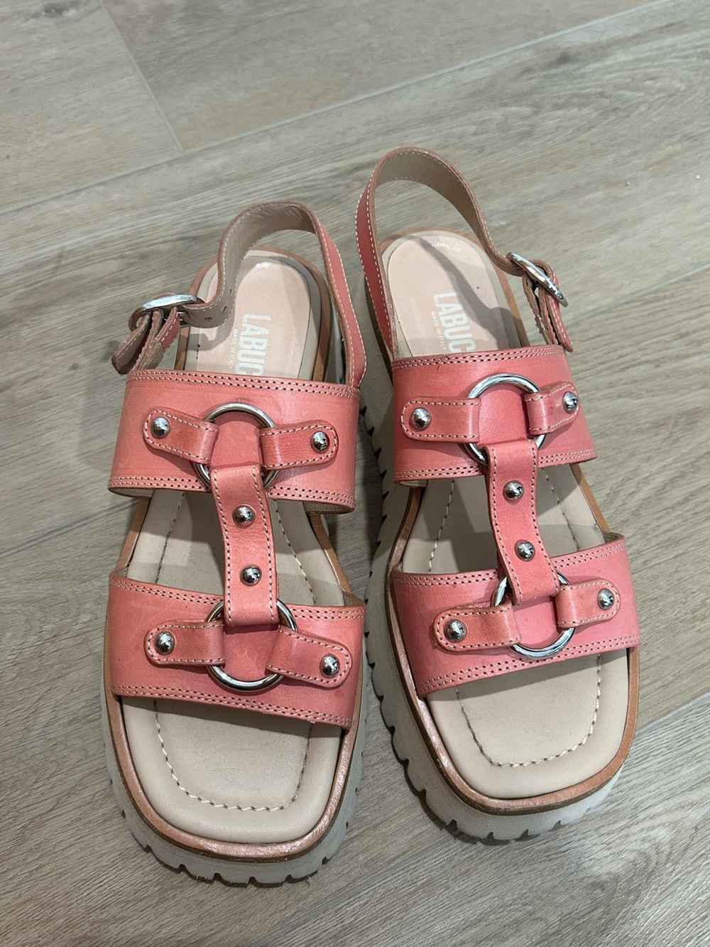 Labucq Women’s Pink Coral Strappy Platform Leather Sandals Buckle EU 38 - Picture 2 of 9